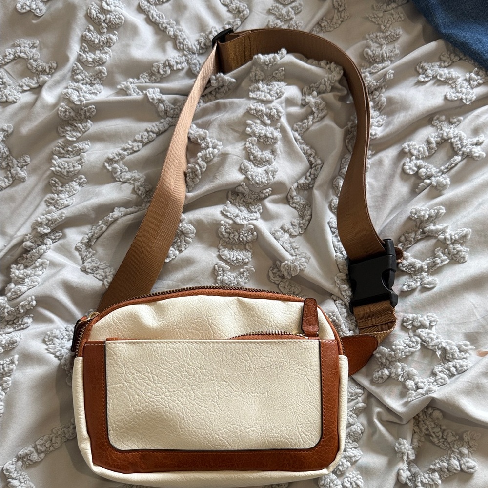 Cream and Brown Crossbody Bag